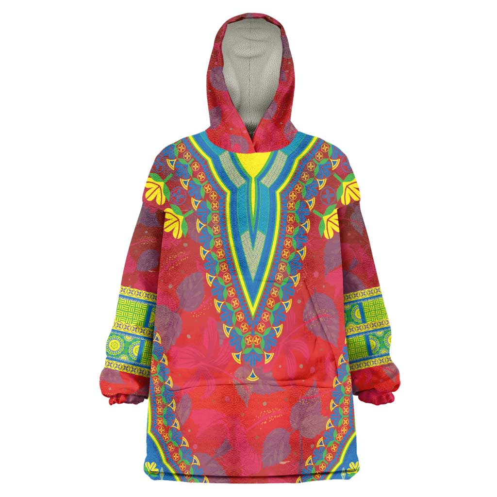 Haiti Wearable Blanket Hoodie Choeblack Dashiki Style Red Color