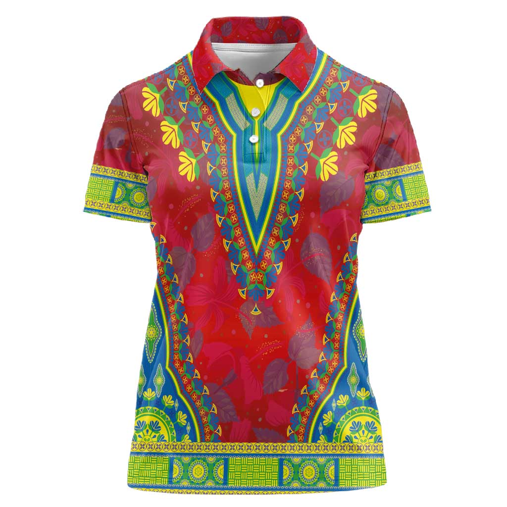 Haiti Women Polo Shirt Choeblack Dashiki Style Red Color