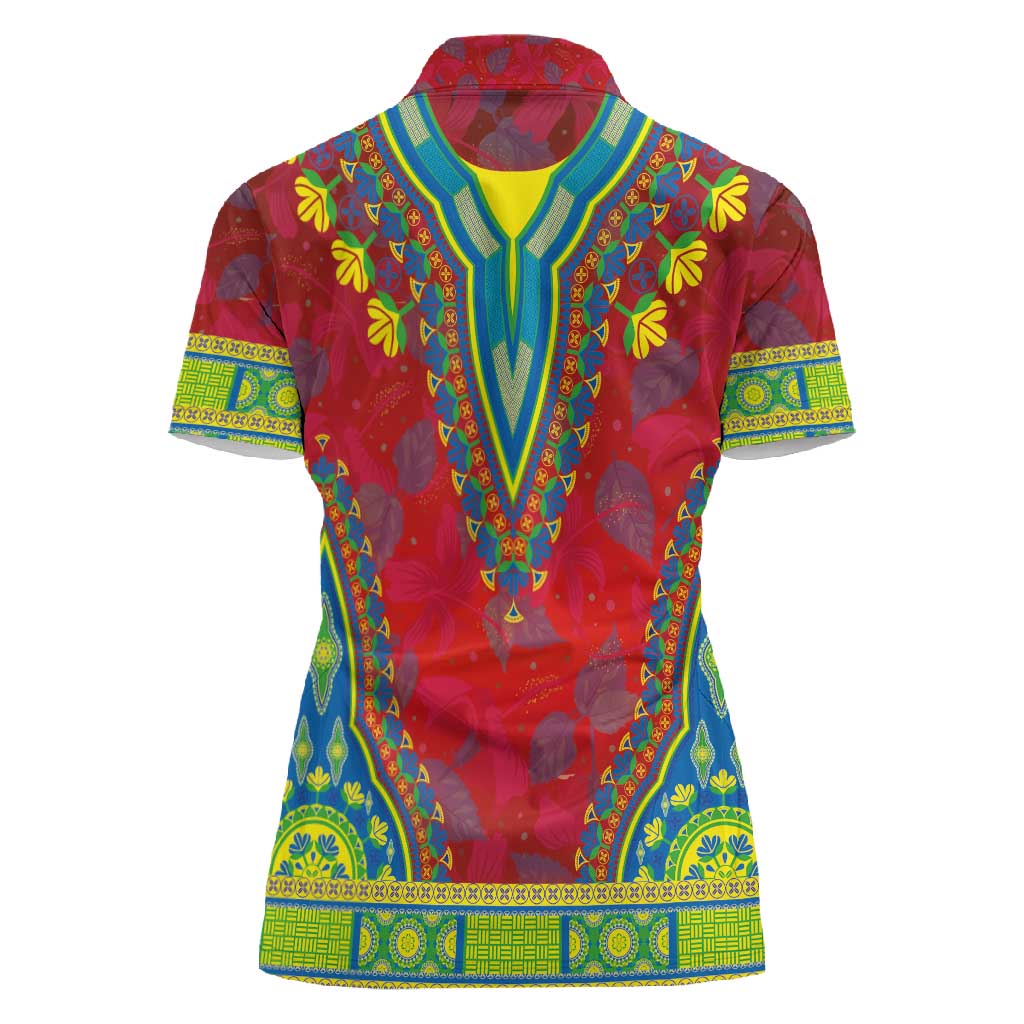 Haiti Women Polo Shirt Choeblack Dashiki Style Red Color