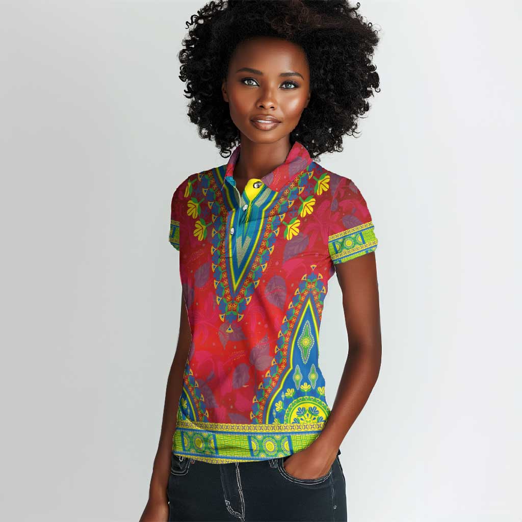 Haiti Women Polo Shirt Choeblack Dashiki Style Red Color