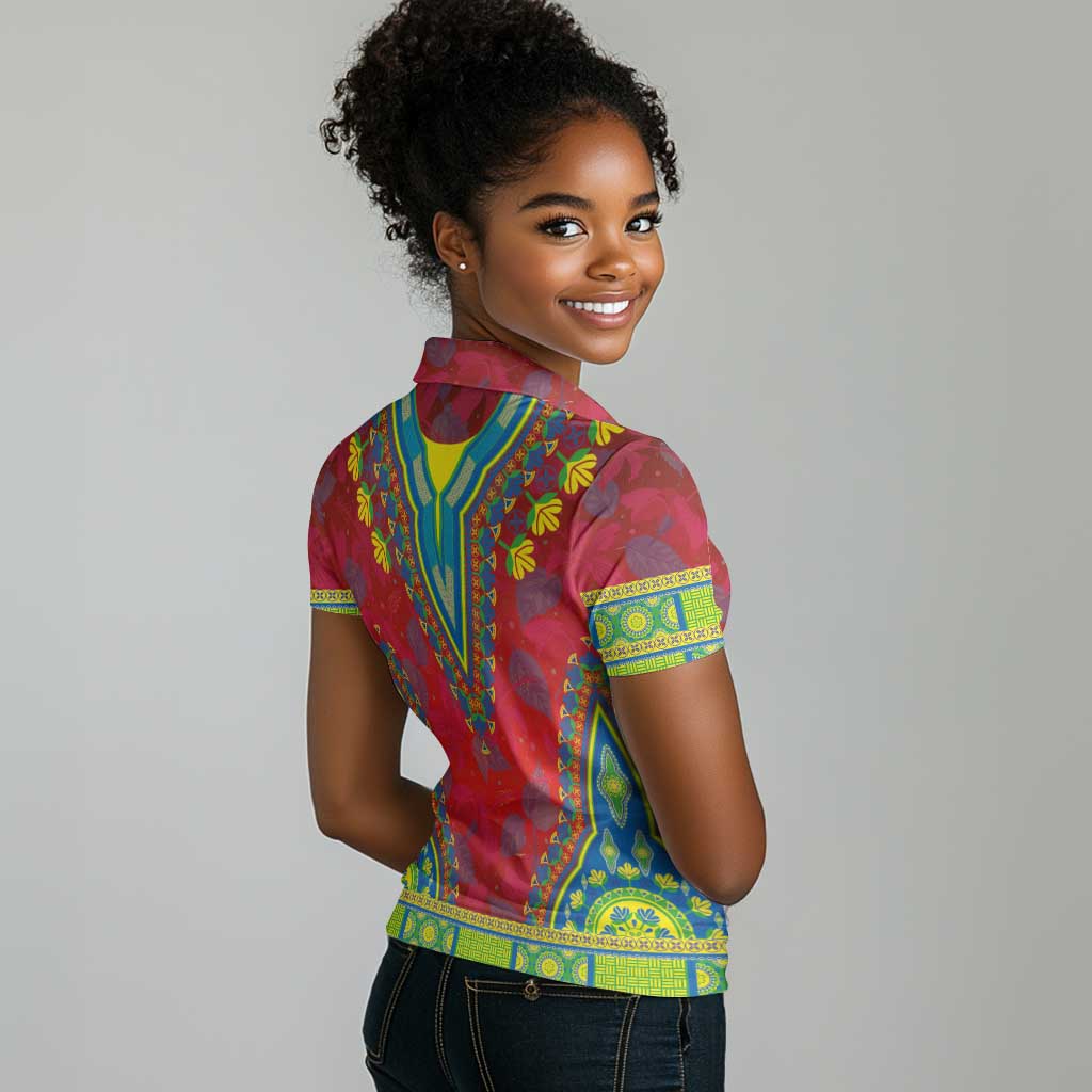 Haiti Women Polo Shirt Choeblack Dashiki Style Red Color