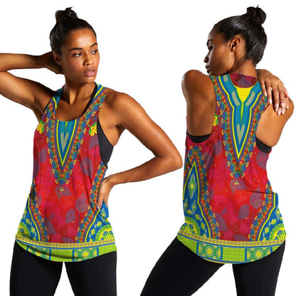 Haiti Women Racerback Tank Choeblack Dashiki Style Red Color