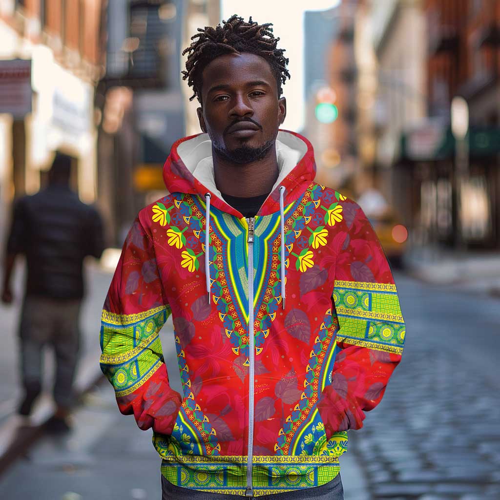 Haiti Zip Hoodie Choeblack Dashiki Style Red Color