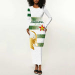 Custom Zimbabwe Rugby Champions of Africa Long Sleeve Bodycon Dress The Gold Sables Version - African Pride