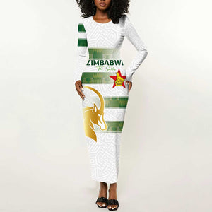 Custom Zimbabwe Rugby Champions of Africa Long Sleeve Bodycon Dress The Gold Sables Version - African Pride