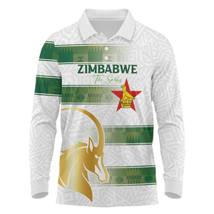 Custom Zimbabwe Rugby Champions of Africa Long Sleeve Polo Shirt The Gold Sables Version - African Pride