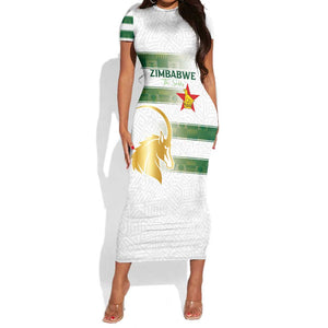 Custom Zimbabwe Rugby Champions of Africa Short Sleeve Bodycon Dress The Gold Sables Version - African Pride