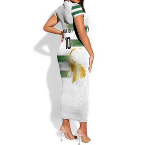 Custom Zimbabwe Rugby Champions of Africa Short Sleeve Bodycon Dress The Gold Sables Version - African Pride