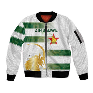 Custom Zimbabwe Rugby Champions of Africa Sleeve Zip Bomber Jacket The Gold Sables Version - African Pride