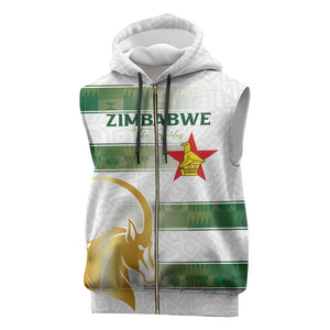 Custom Zimbabwe Rugby Champions of Africa Sleeveless Zip Hoodie The Gold Sables Version - African Pride