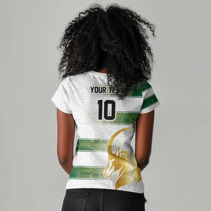 Custom Zimbabwe Rugby Champions of Africa Women V-Neck T-Shirt The Gold Sables Version - African Pride