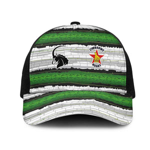 Zimbabwe Rugby Baseball Net Cap Geometric Chevron Wall Motif Stripes Style