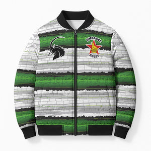 Custom Zimbabwe Rugby Bomber Puffer Jacket Geometric Chevron Wall Motif Stripes Style