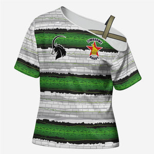 Custom Zimbabwe Rugby Cross Shoulder Shirt Geometric Chevron Wall Motif Stripes Style