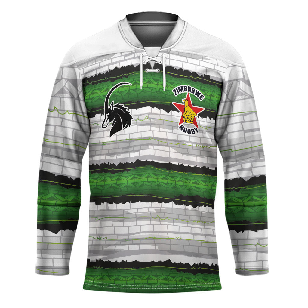 Custom Zimbabwe Rugby Hockey Jersey Geometric Chevron Wall Motif Stripes Style