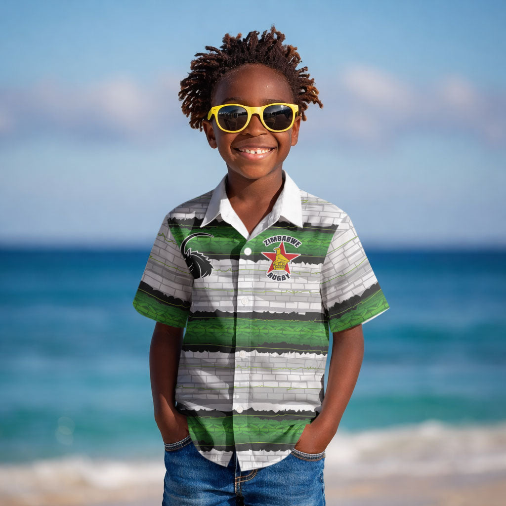 Custom Zimbabwe Rugby Kid Hawaiian Shirt Geometric Chevron Wall Motif Stripes Style