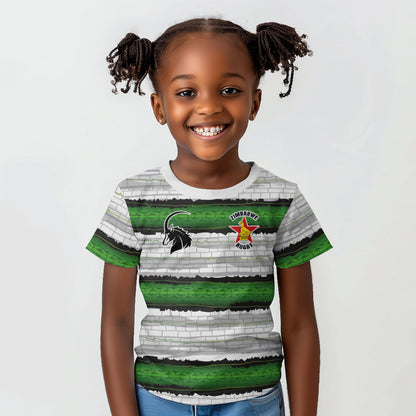 Custom Zimbabwe Rugby Kid T shirt Geometric Chevron Wall Motif Stripes Style