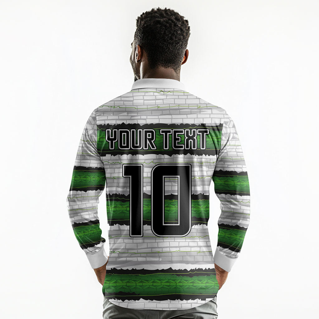 Custom Zimbabwe Rugby Long Sleeve Polo Shirt Geometric Chevron Wall Motif Stripes Style