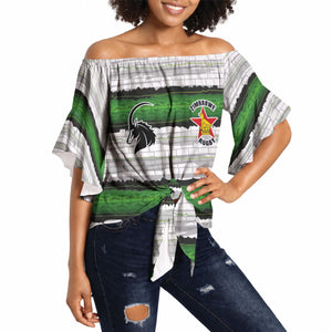 Custom Zimbabwe Rugby Off Shoulder Wrap Waist Top Geometric Chevron Wall Motif Stripes Style