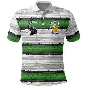 Custom Zimbabwe Rugby Polo Shirt Geometric Chevron Wall Motif Stripes Style