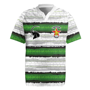 Custom Zimbabwe Rugby Rugby Jersey Geometric Chevron Wall Motif Stripes Style