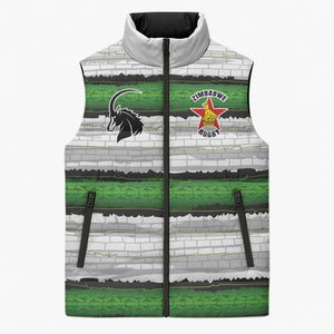 Custom Zimbabwe Rugby Sleeveless Puffer Jacket Geometric Chevron Wall Motif Stripes Style