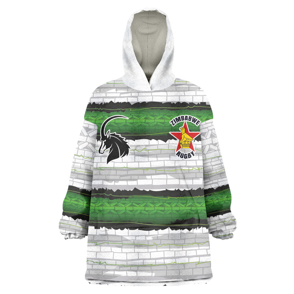 Custom Zimbabwe Rugby Wearable Blanket Hoodie Geometric Chevron Wall Motif Stripes Style