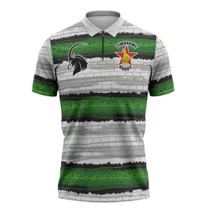 Custom Zimbabwe Rugby Zipper Polo Shirt Geometric Chevron Wall Motif Stripes Style
