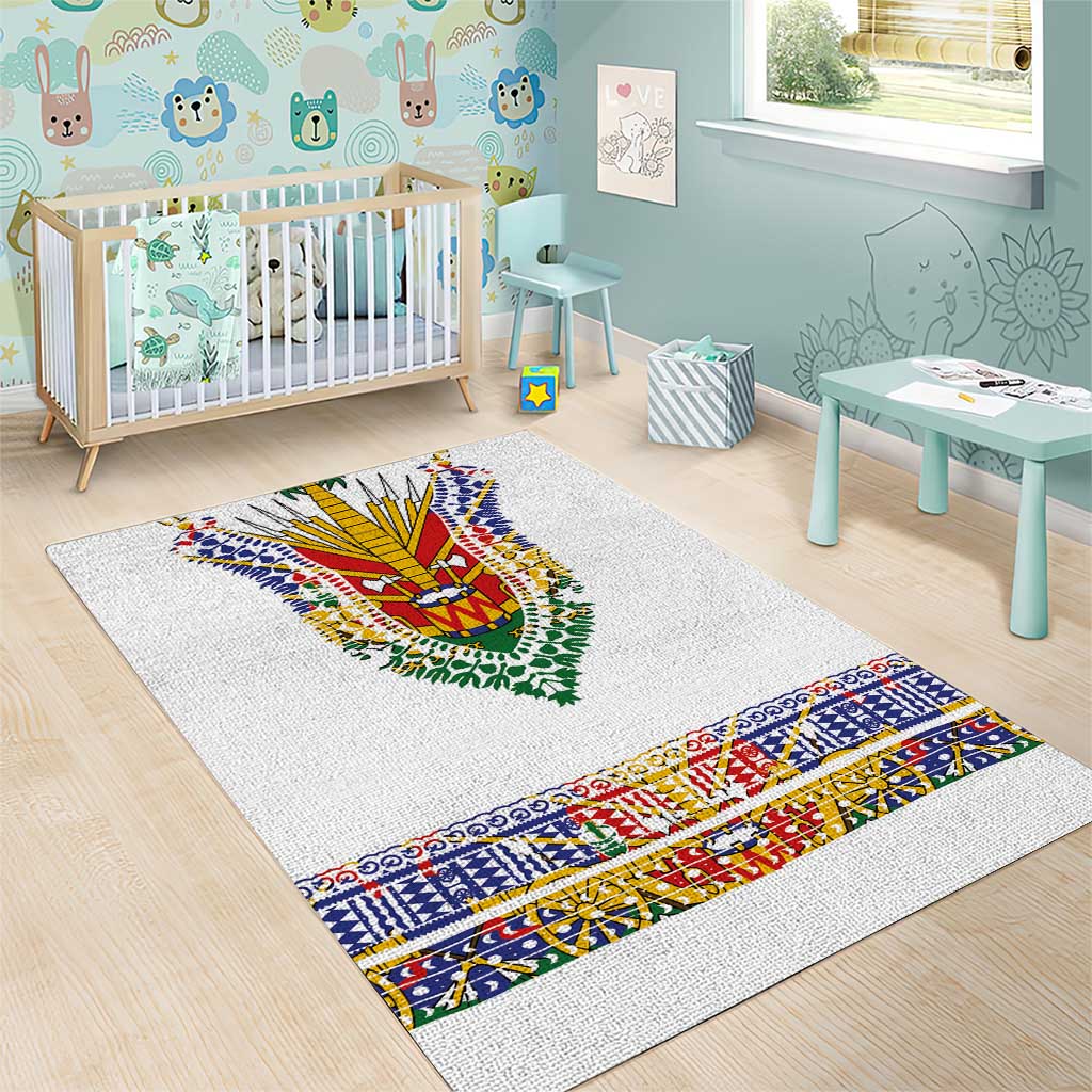 Haiti Flag Area Rug Traditional Dashiki White Color