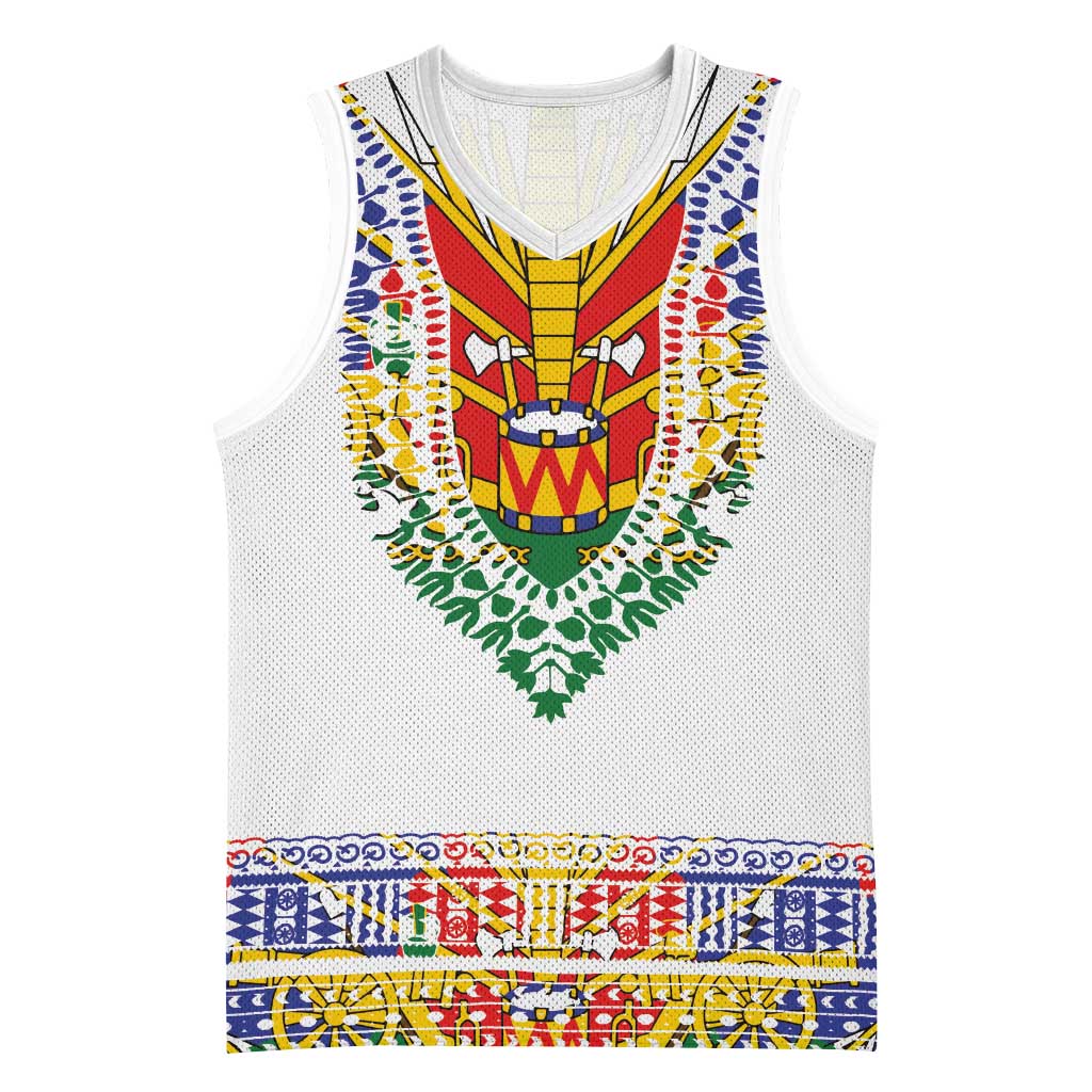 Haiti Flag Basketball Jersey Traditional Dashiki White Color - African Pride