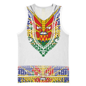 Haiti Flag Basketball Jersey Traditional Dashiki White Color - African Pride