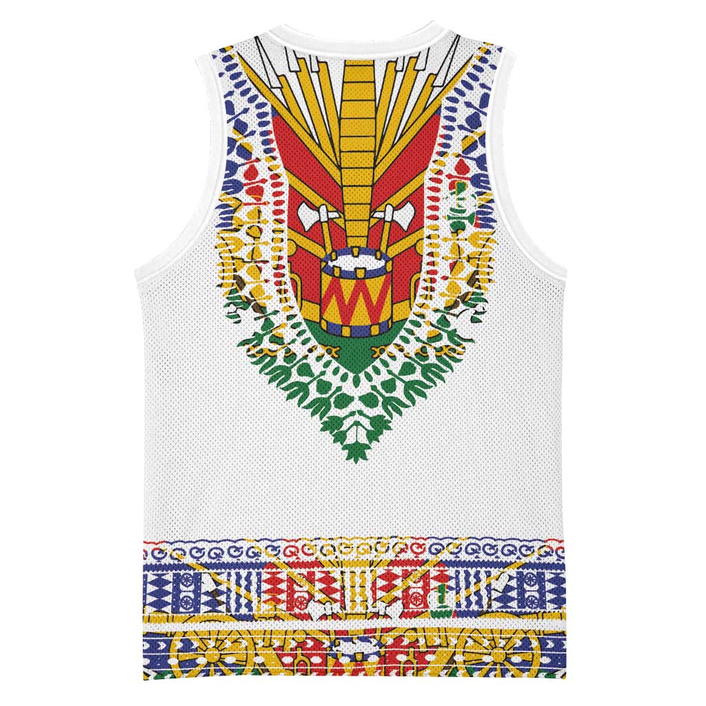 Haiti Flag Basketball Jersey Traditional Dashiki White Color - African Pride