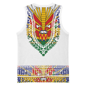 Haiti Flag Basketball Jersey Traditional Dashiki White Color - African Pride