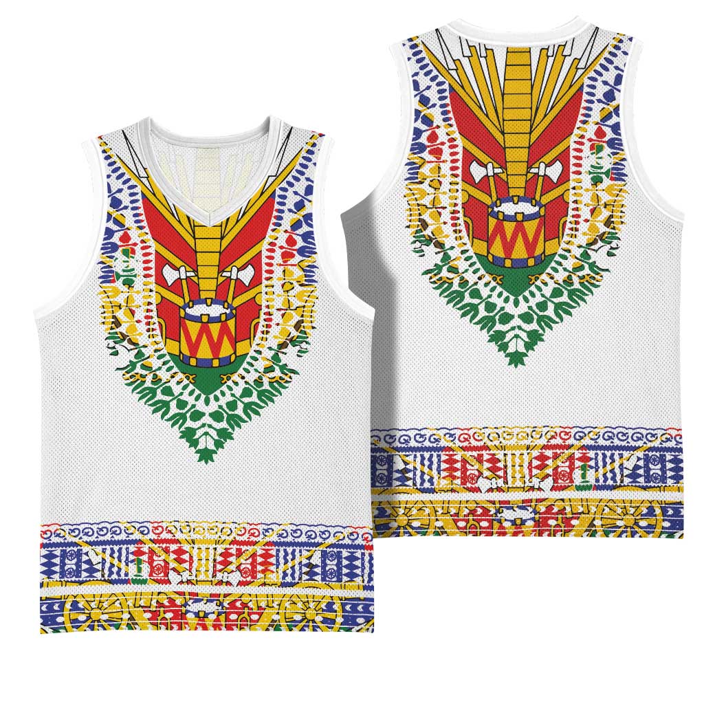 Haiti Flag Basketball Jersey Traditional Dashiki White Color - African Pride