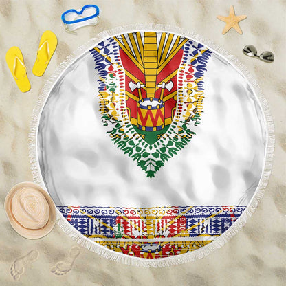 Haiti Flag Beach Blanket Traditional Dashiki White Color