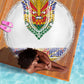 Haiti Flag Beach Blanket Traditional Dashiki White Color