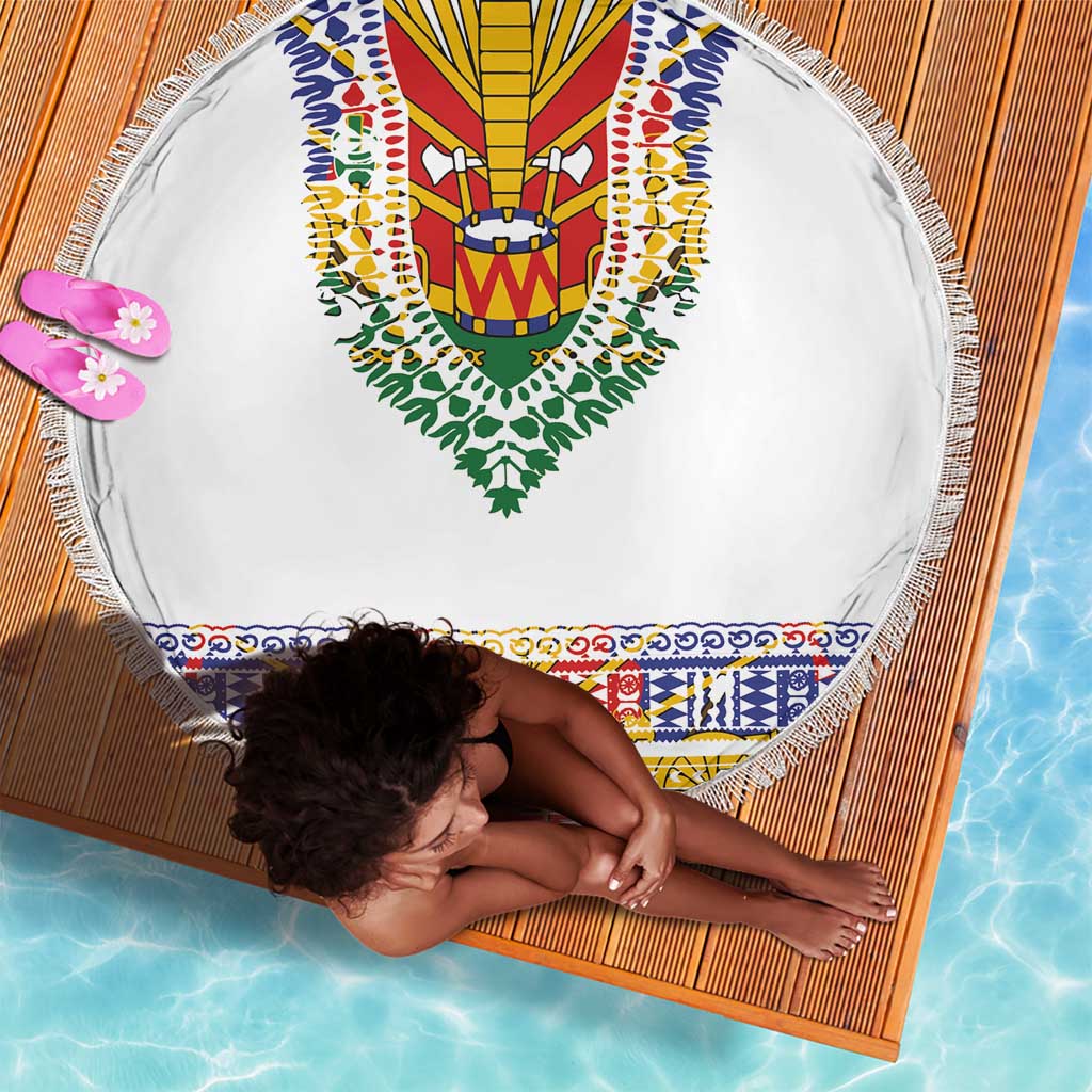 Haiti Flag Beach Blanket Traditional Dashiki White Color