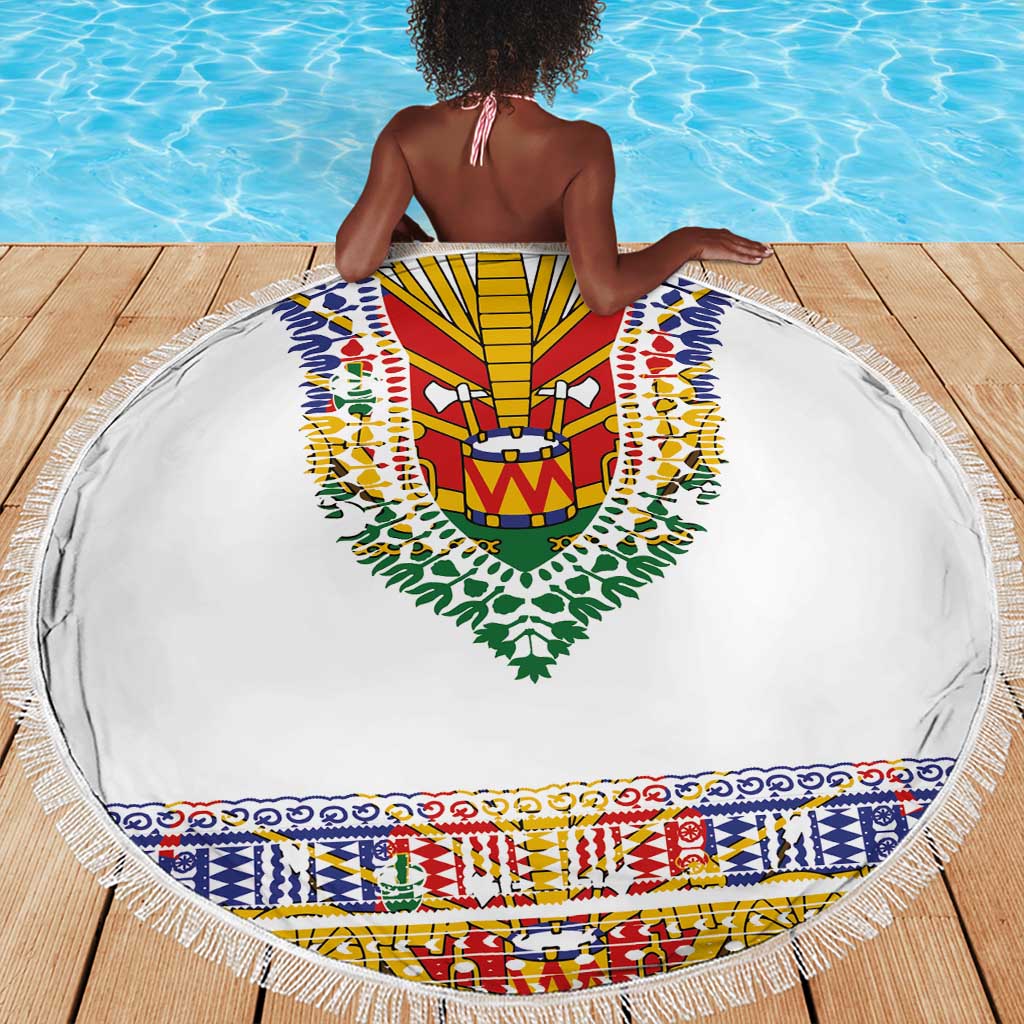 Haiti Flag Beach Blanket Traditional Dashiki White Color