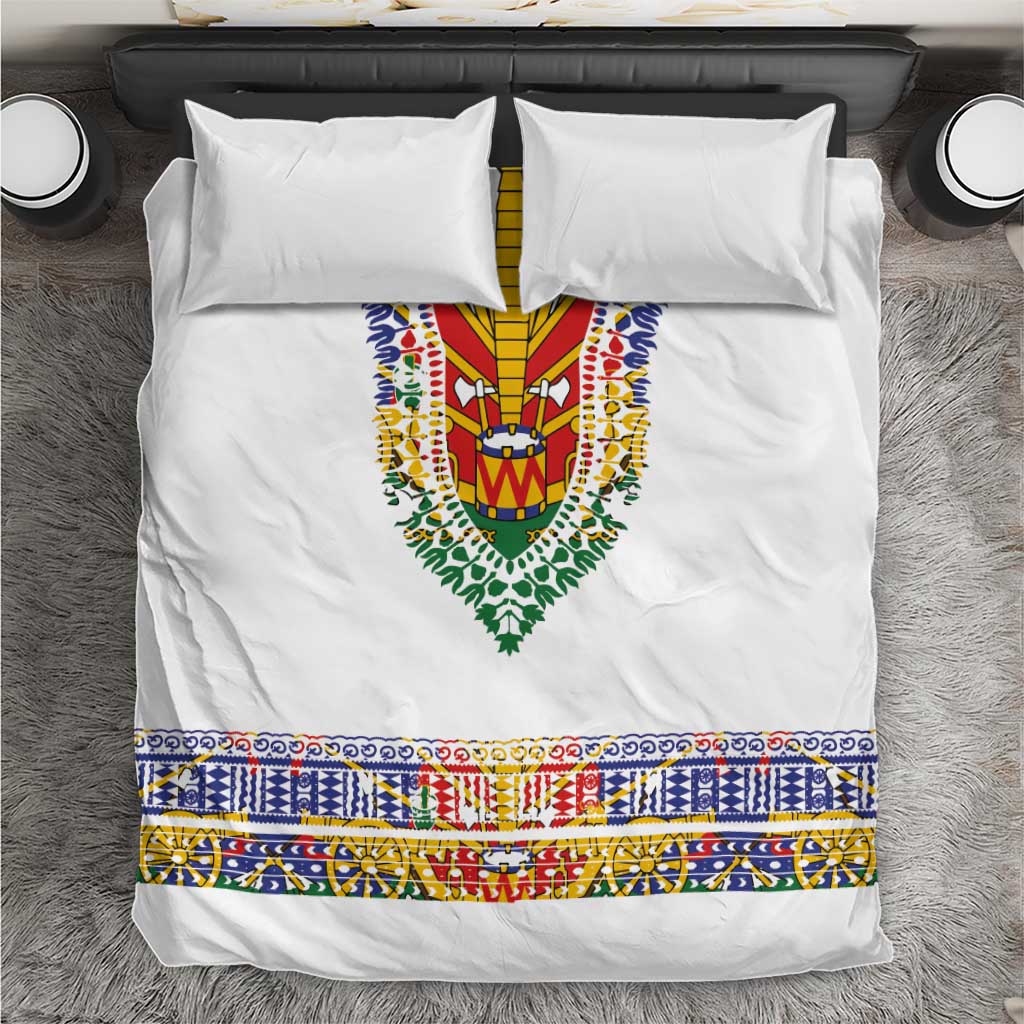 Haiti Flag Bedding Set Traditional Dashiki White Color