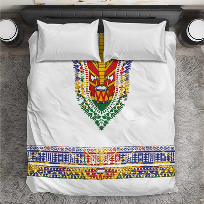 Haiti Flag Bedding Set Traditional Dashiki White Color