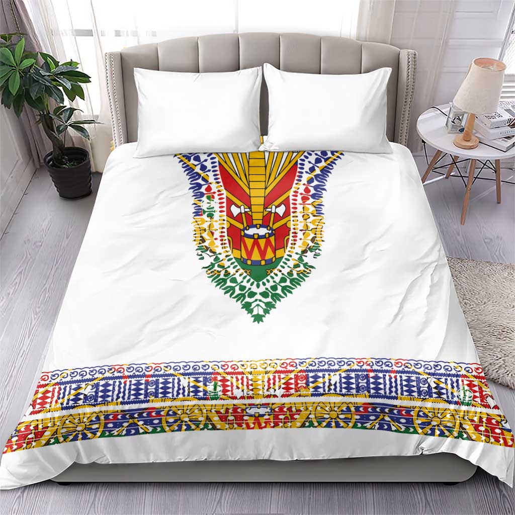 Haiti Flag Bedding Set Traditional Dashiki White Color