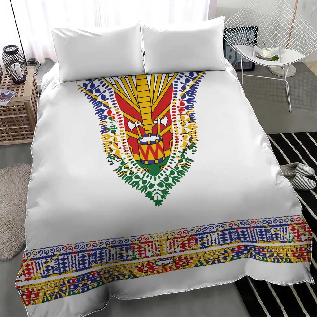 Haiti Flag Bedding Set Traditional Dashiki White Color