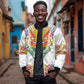Haiti Flag Bomber Jacket Traditional Dashiki White Color