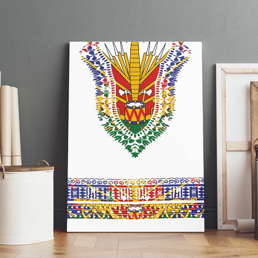 Haiti Flag Canvas Wall Art Traditional Dashiki White Color
