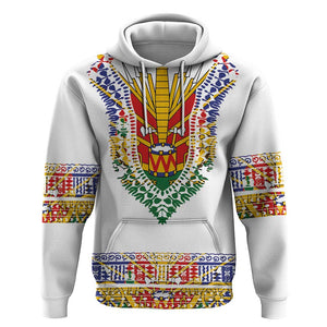 Haiti Flag Hoodie Traditional Dashiki White Color