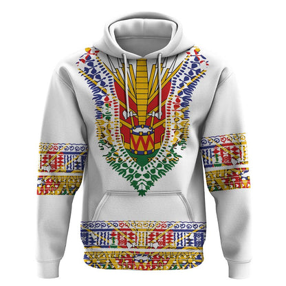 Haiti Flag Hoodie Traditional Dashiki White Color