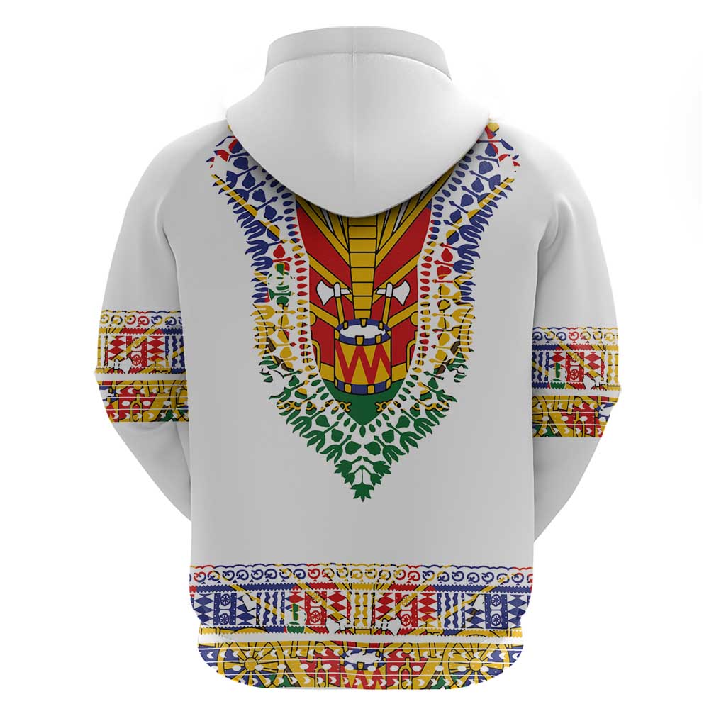 Haiti Flag Hoodie Traditional Dashiki White Color