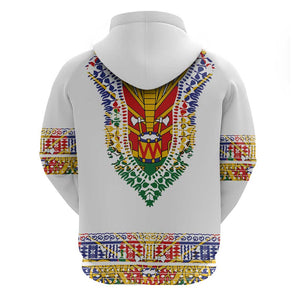 Haiti Flag Hoodie Traditional Dashiki White Color