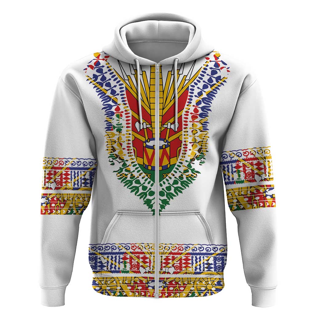 Haiti Flag Hoodie Traditional Dashiki White Color