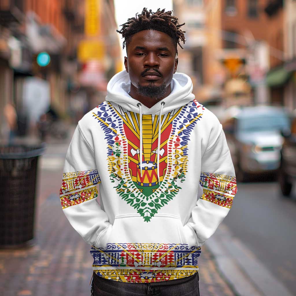 Haiti Flag Hoodie Traditional Dashiki White Color